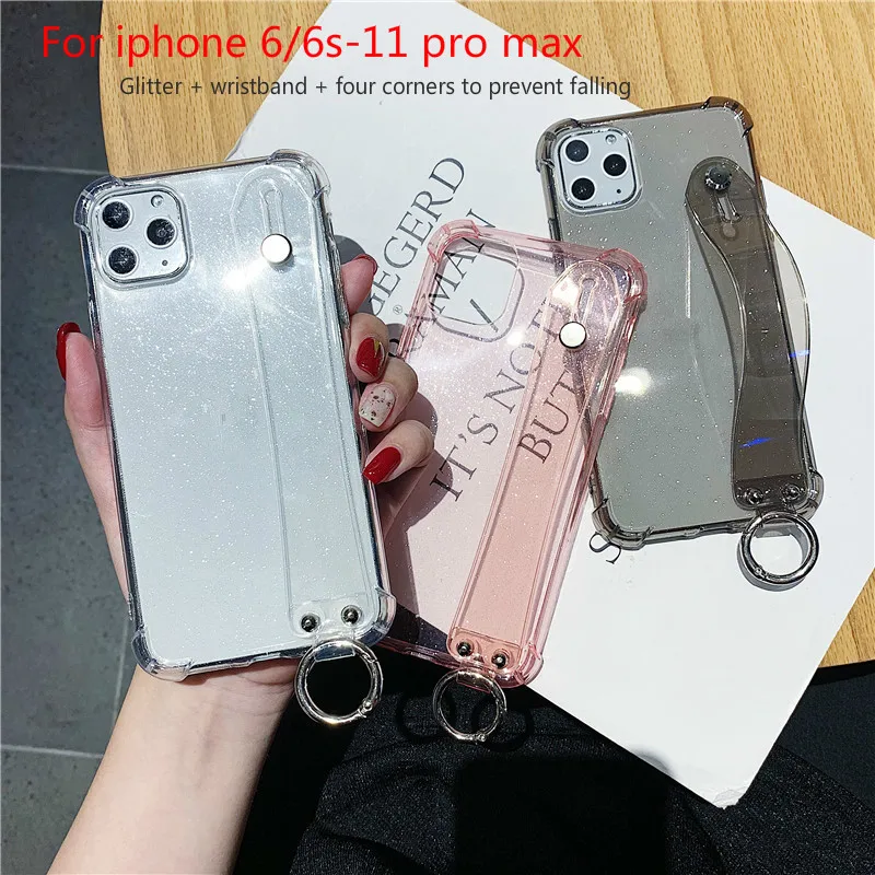 Новинка четыре угла анти падение флеш порошок прозрачный TPU ремешок на запястье