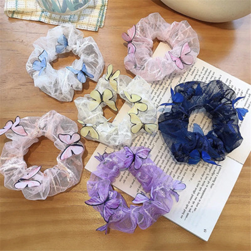 

1PC Sweet Elastic Rubber Band Fashion Head Rope Woman Large Intestine Hair Ring Butterfly Shape Hair Scrunchies Hair Accessories