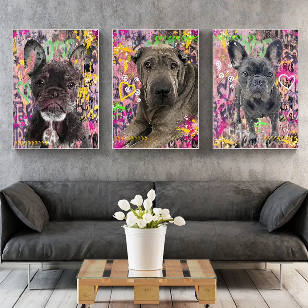 

Street Graffiti Animal Lovely Dog Posters Wall Art HD Prints for Modern Living Room Corridor Canvas Painting Kid'S Bedroom Decor