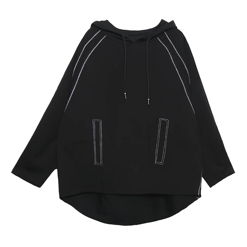 

XITAO Drawstring Irregular Sweatshirt Women Fashion New Plus Size Hooded Collar Casual Elegant Minority Sweatshirt GCC2344