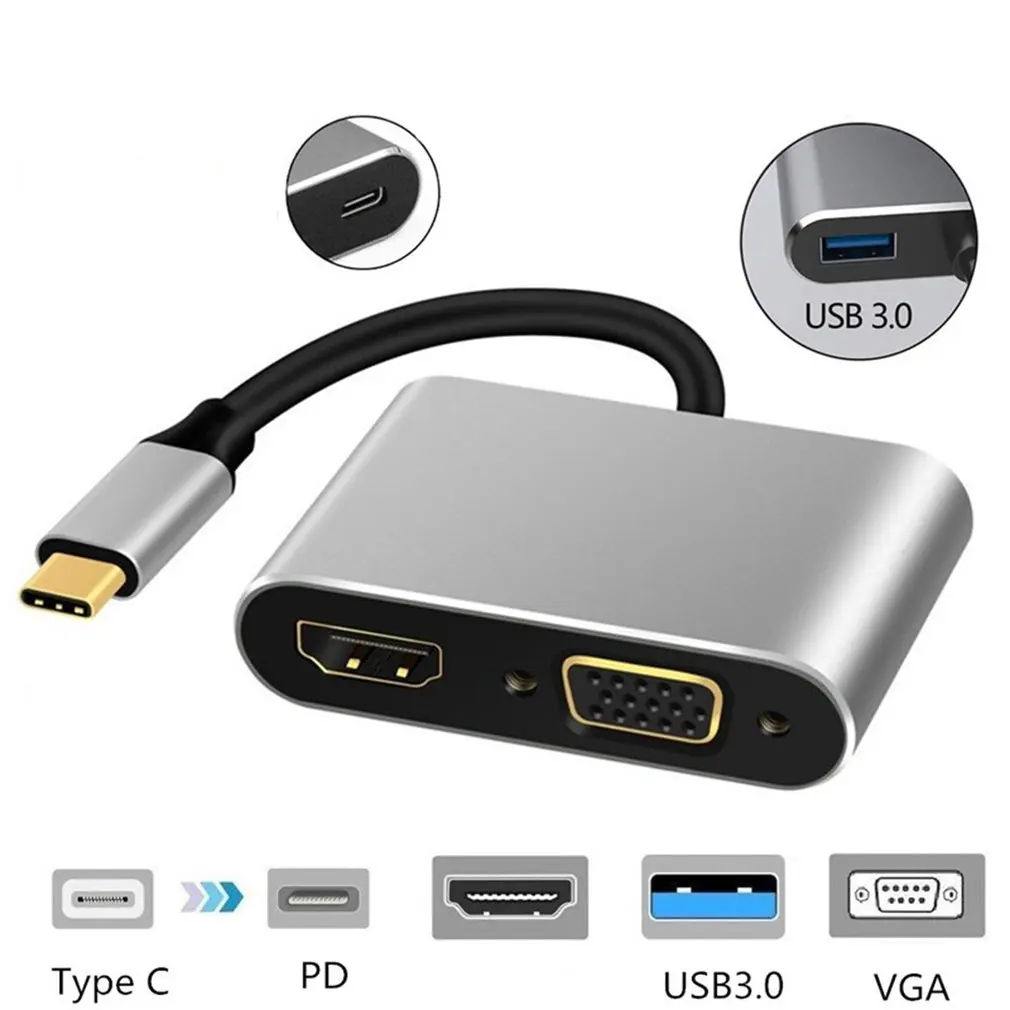 

Type-C to HDMI-compatible 4K VGA USB C 3.0 Hub Adapter for MacBook Nintendo Samsung S9 Dex Huawei P20 xioami 10 TV