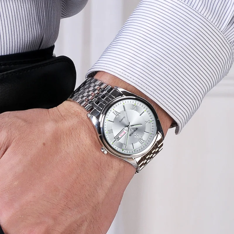 Часы наручные WWOOR Мужские кварцевые спортивные брендовые Роскошные Серебристые