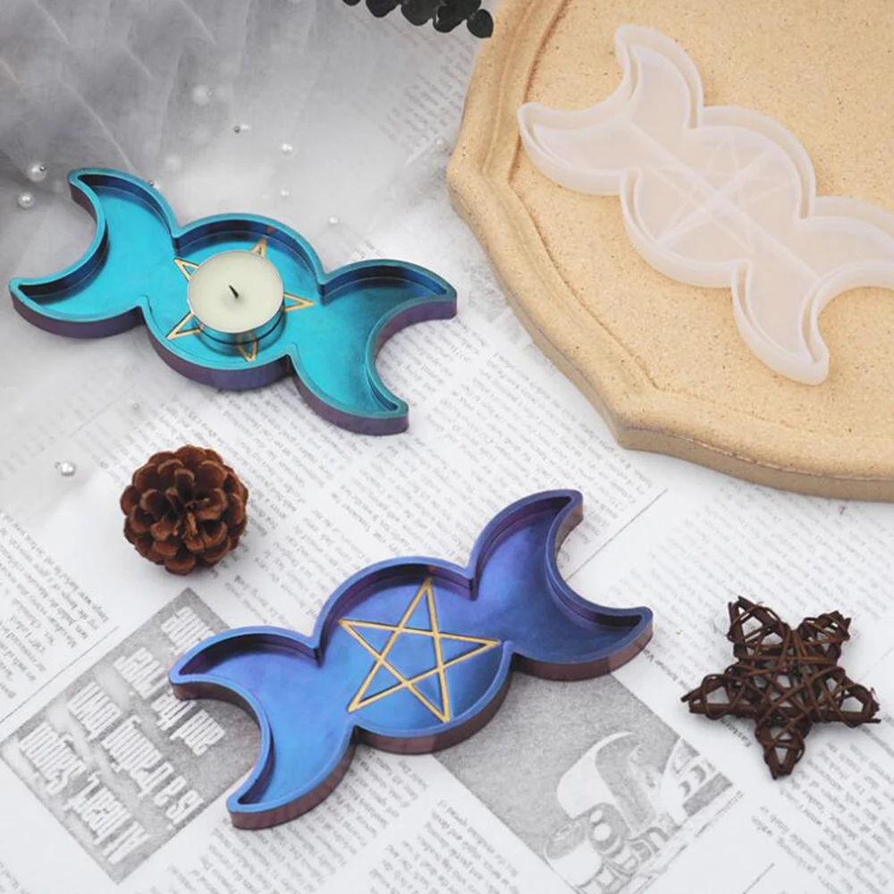 

Diy Crystal Epoxy Resin Mold Crystal Sun Moon Phase Box Plate Moon Pentagram Mirror Silicone Mold