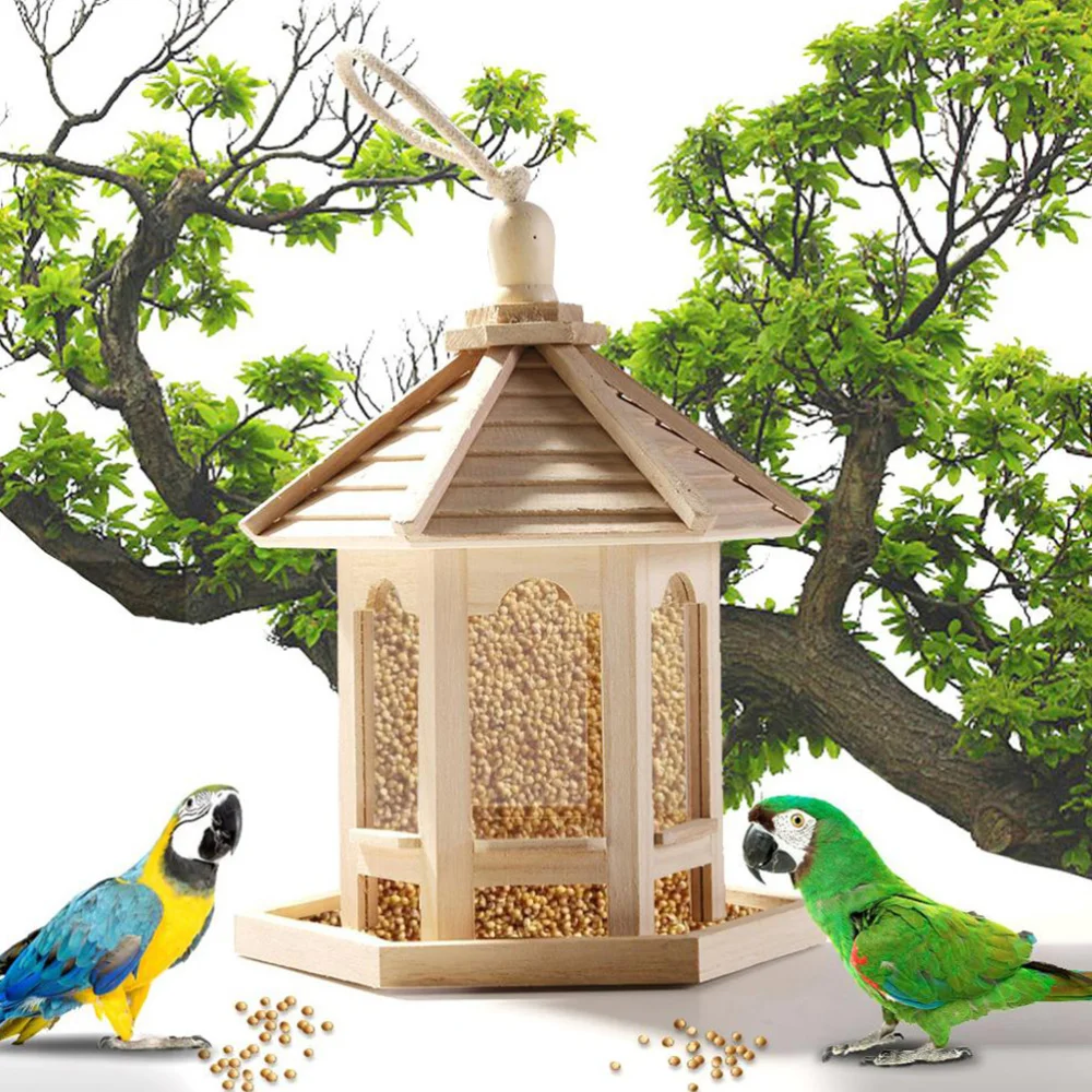 

Wooden Bird Feeder Cages Durable Bird Feeding Case Bird Feeder Box Parrot Perch Stand (Wooden Color)