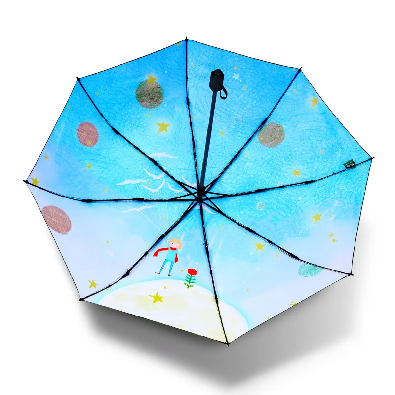 

Новинка 2020, зонты от солнца Little Prince для женщин, зонтик от дождя и солнца для леди, 3 складных зонтика с 8 ребрами, солнцезащитный зонтик, Ветроу...