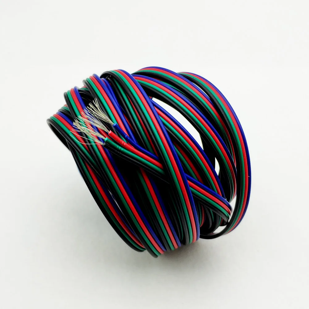 5 м 10 м 100 м светодиодный кабель 22AWG 4Pin Луженая Медь RGB кабель ПВХ изолированный провод 2468 полосы света удлинитель подключения провода питания