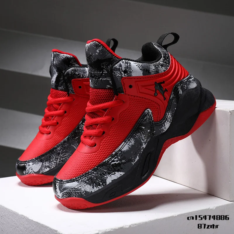 New Thick Sole Soft Boys Basketball Shoes Non-slip Children Sport Shoes Outdoor Boys Basketball Sneakers Rubber Kids Gym Shoes