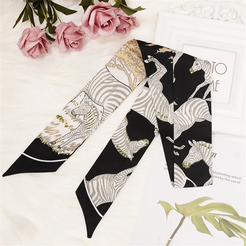 Женский шелковый шарф с принтом зебры длинный головной убор платок на голову