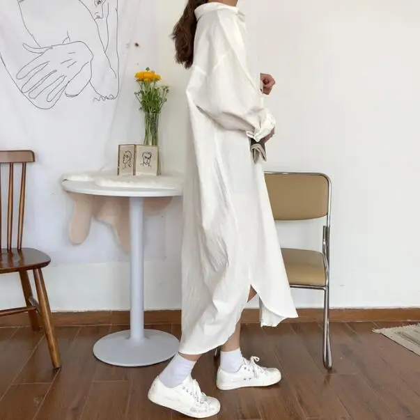 Винтажное осеннее длинное платье женская рубашка с отложным воротником