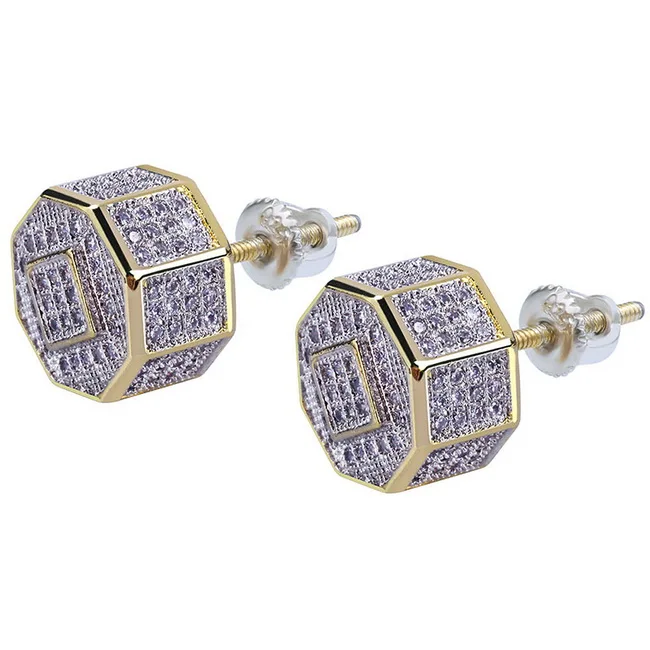 Stud Earrings M083 Серьги-гвоздики в стиле хип-хоп со льдом для мужчин и женщин, роскошные золотые серьги-гвоздики с микро кубическим цирконием, квадратные серьги-гвоздики, подарки Z5T130 - Окраска металла: Stud Earrings M083