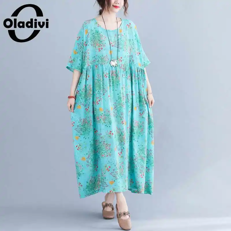 

Oladivi Oversized Clothing Bohemian Beach Dresses for Women 30 40 50 60 Years Old Summer 2021 Long Tunic Dress Robe Vestidio New
