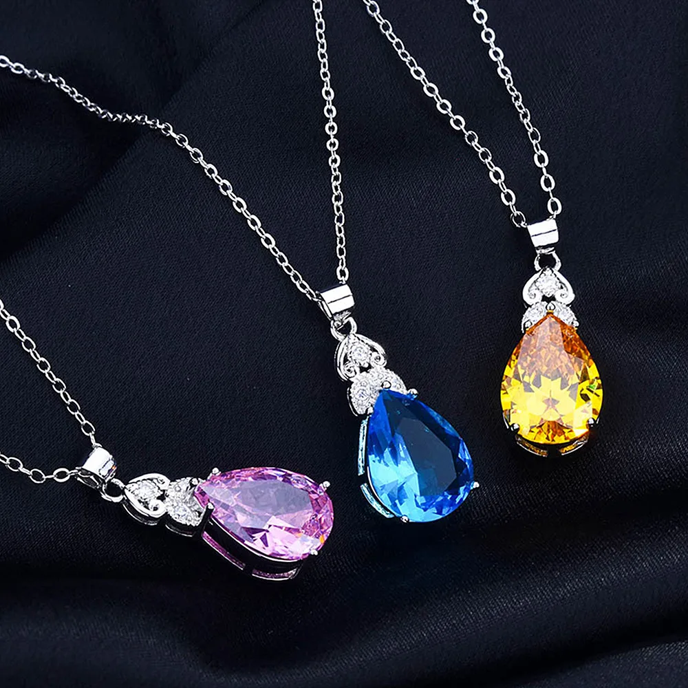 

Женское Ожерелье с кулоном, ожерелье с подвеской из голубого и желтого хрусталя с цитрином, топазом и драгоценными камнями, цвет белый, золо...