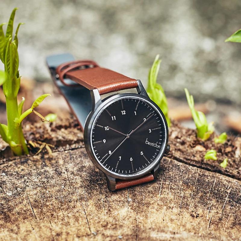 Часы мужские Кварцевые водонепроницаемые с кожаным ремешком из телячьей