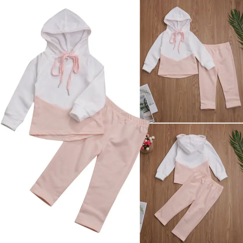 

CANIS Kids Baby Girls Infant Clothes Long Sleeve Patchwork Hooded Tops Pants Outfit Sets Toddler Tracksuit