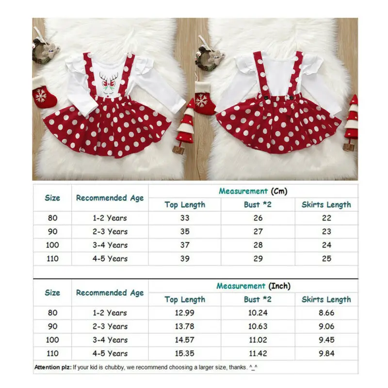 Детское платье футболка для девочек с подтяжками и юбкой в горошек на Рождество