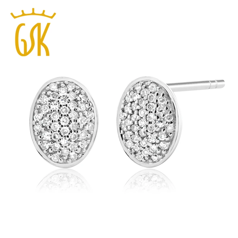 GemStoneKing Твердые 10 к белого золота Круглые одной огранки натуральный белый бриллиант овальные серьги-гвоздики для женщин