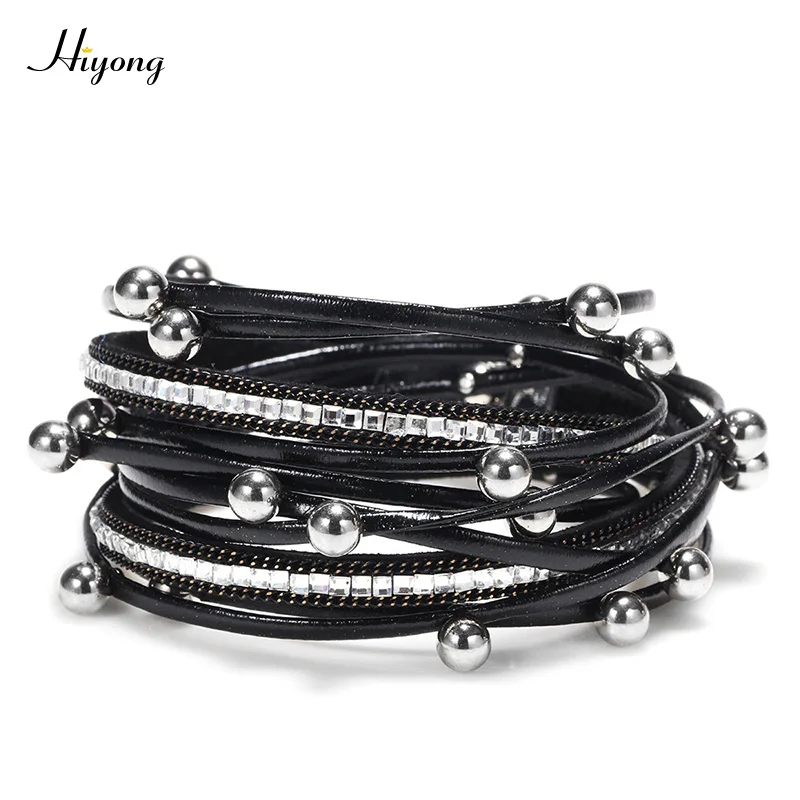 Модный богемный Многослойный кожаный браслет ручной работы металлические