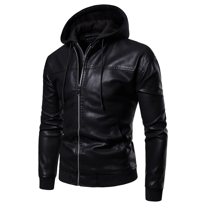 

freeship mens hooded PU jacket/fashion