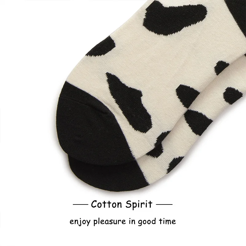 Women Men Solid Cow Print Cotton Sport Socks Ankle Socks Girls Unisex Ivory Base Black Pattern Winter Socks 5 pairs/ lot AL184SC