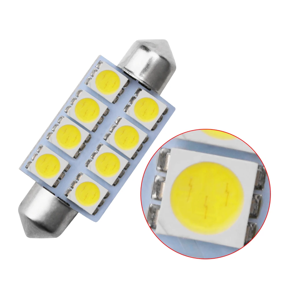 10 шт./лот 39 41 мм 5050 8SMD белый микро общий интерьер автомобиля гирлянда купол