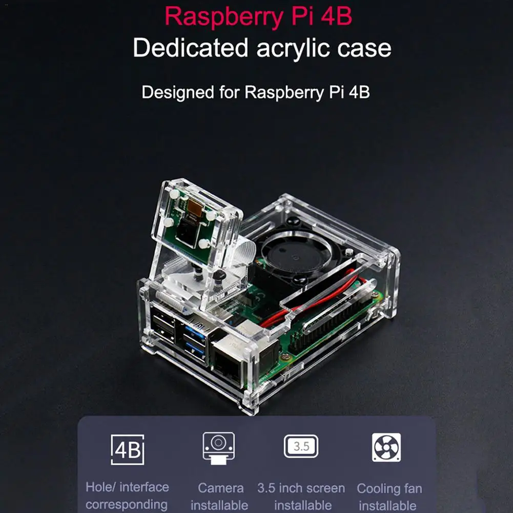 Прозрачный акриловый чехол 3 5 дюйма для Raspberry Pi 4 Модель B корпус с охлаждающим