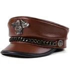 Кепка локомотивная Мужскаяженская из натуральной воловьей кожи, модная шапка в стиле милитари, тёмно-синего цвета, на осень, 2021