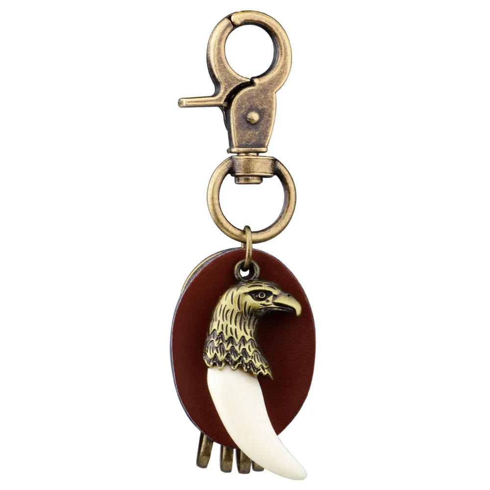 

WANGAIYAO Creative Keychain Alloy Bronze Eagle Resin Dog Teeth Retro Leather Keychain Pendant Car Pendant