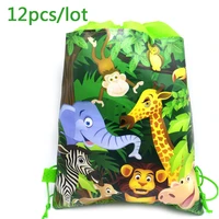 jungle animal theme mochila birthday party non woven fabrics drawstring gifts bags baby shower decoration backpack 12pcslot