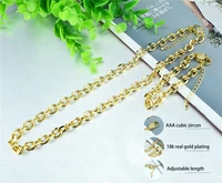 hip hop 316l stainless steel golden cuban chain necklaces aaa zircon lobster clasp necklace bracelet set for mens women