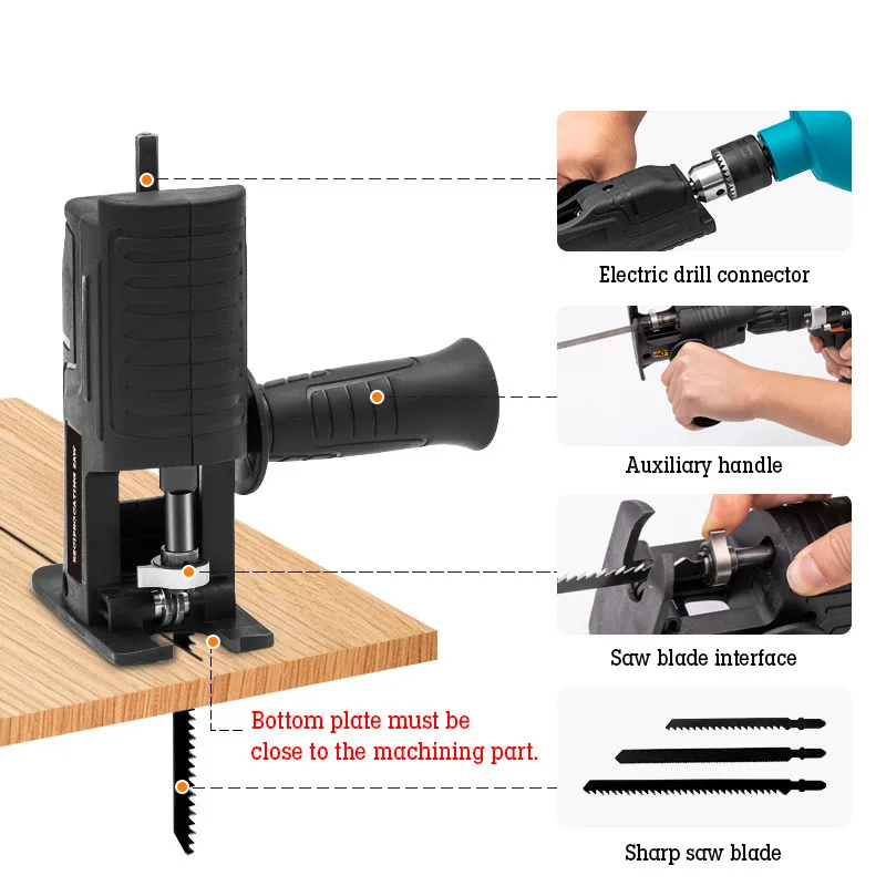 

Reciprocating Saw Adapter with Sawblade Electric Drill Modified Electric Saw Power Tool Wood Cutter Machine Attachment Adapter