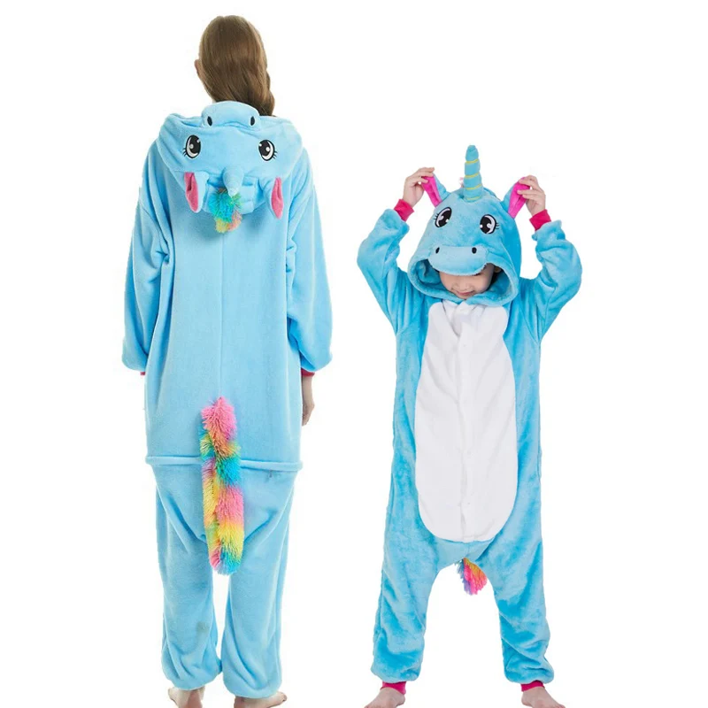 Kigurumi/костюм для детей и Adlut одинаковые пижамы всей семьи одежда сна мамы с
