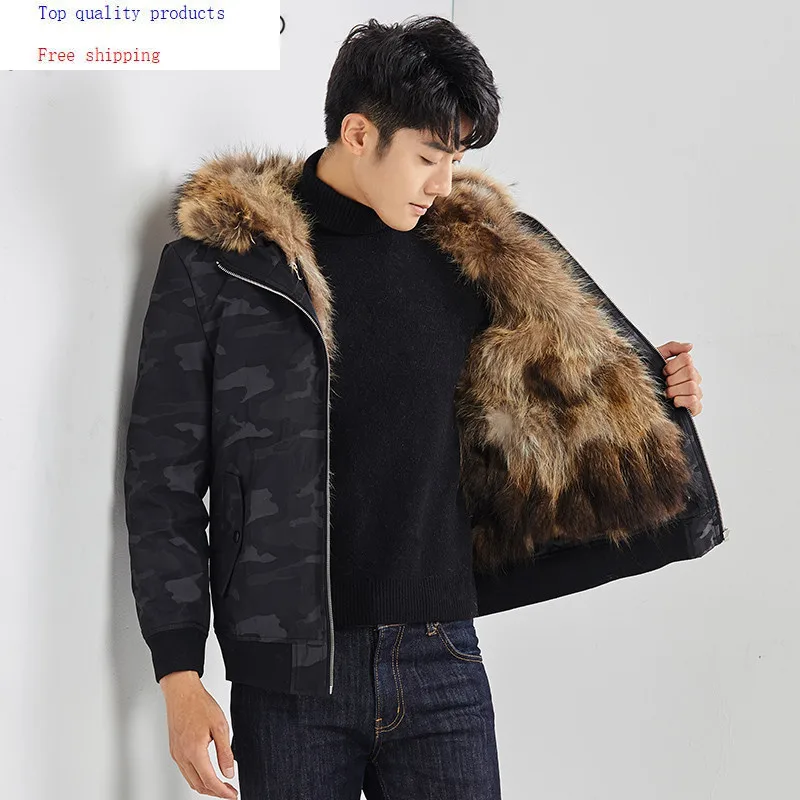 Мужская парка с подкладкой из меха енота короткая куртка натурального зима 2020