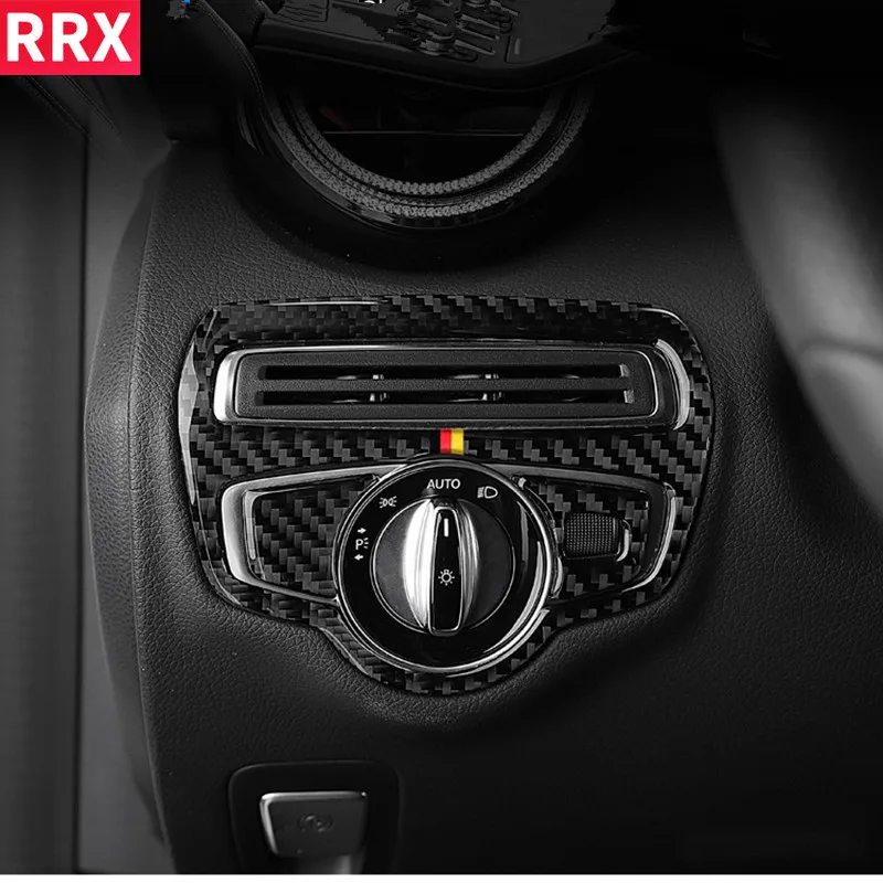 

For Mercedes Benz C-Class W205 C180 C200 GLC Carbon Fiber Stickers Headlight Switch Frame Cover Trim Interior Car Accessories