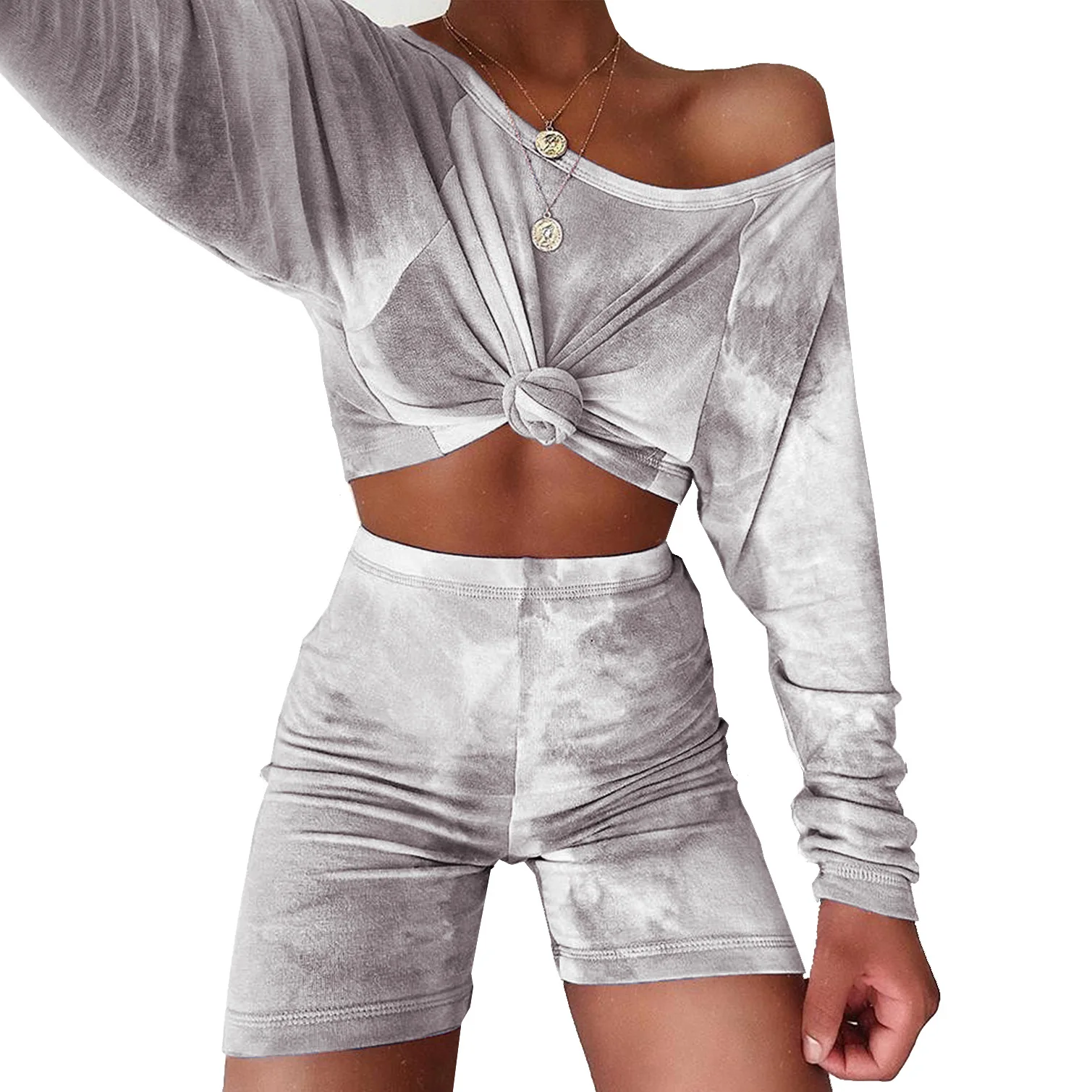 Rainbowwaves  Pajamas For Women Tie Dye Patchwork Two Piece Set Sleepwear Casual Long Sleeve T-shirts Shorts Loungewear Outfit