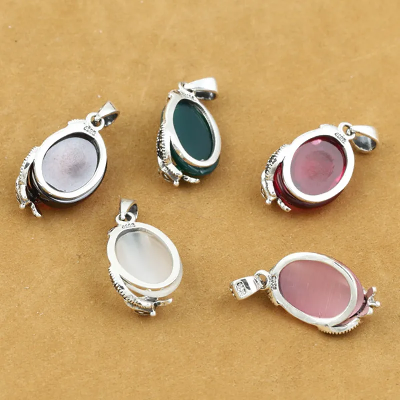 

925 Sterling Silver Jewelry Retro Thai silver Women Five Style Models Exquisite Fox Inlaid Marcasite Opal Small Pendant