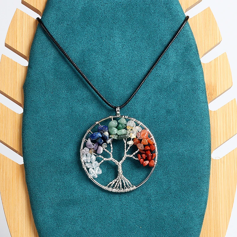 

Nature Stone Tree of Life Pendant Necklaces for Women Leather Chain Amulet Statement Neacelets Men Energy Stone Necklace Jewelry