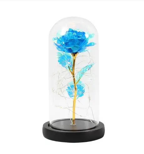 

2020 LED Enchanted Galaxy Rose Eternal 24K Gold Foil Flower With Fairy String Lights In Dome For Christmas Valentine's Day Gift