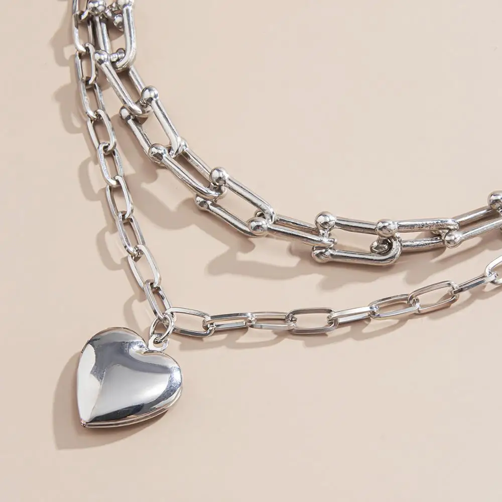 

New Multi Layered Chunky Thick Miami Chain Choker Necklace Love Heart Pendant Necklaces for Women Wedding Jewelry