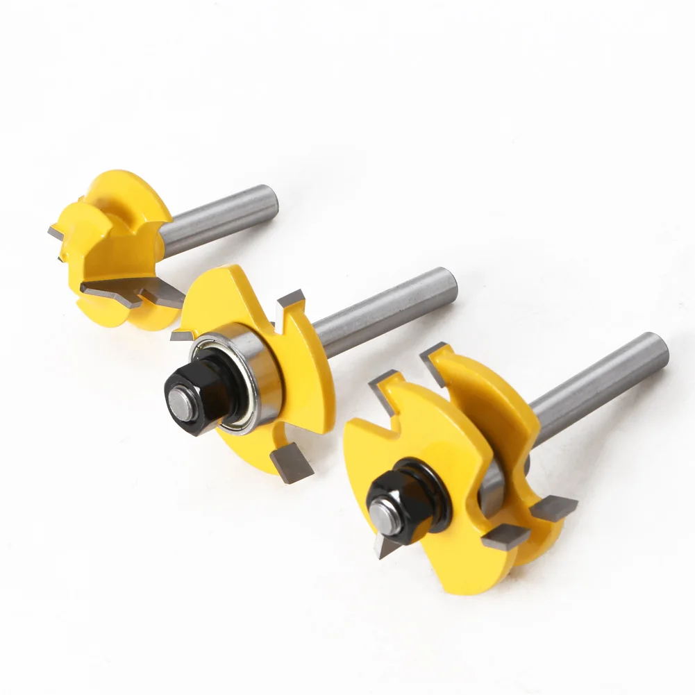 Набор фрез 3 шт. комплект насадок 8 мм с язычком и пазом 45 градусов для резки дерева