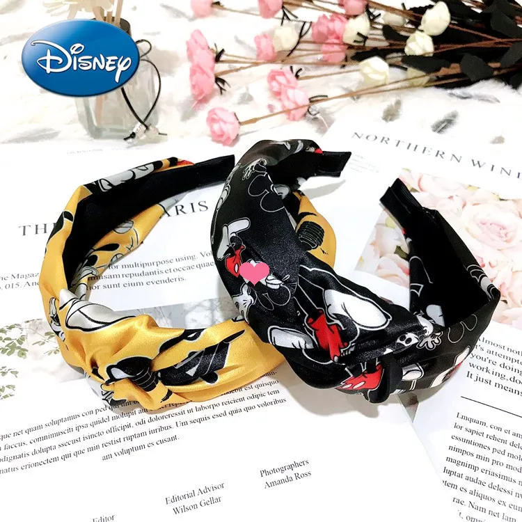 

Disney Mickey Mouse Minnie Knotted Hair Band Fresh Headband Fashion Silk Fabric Hair Accessories Headdress Women