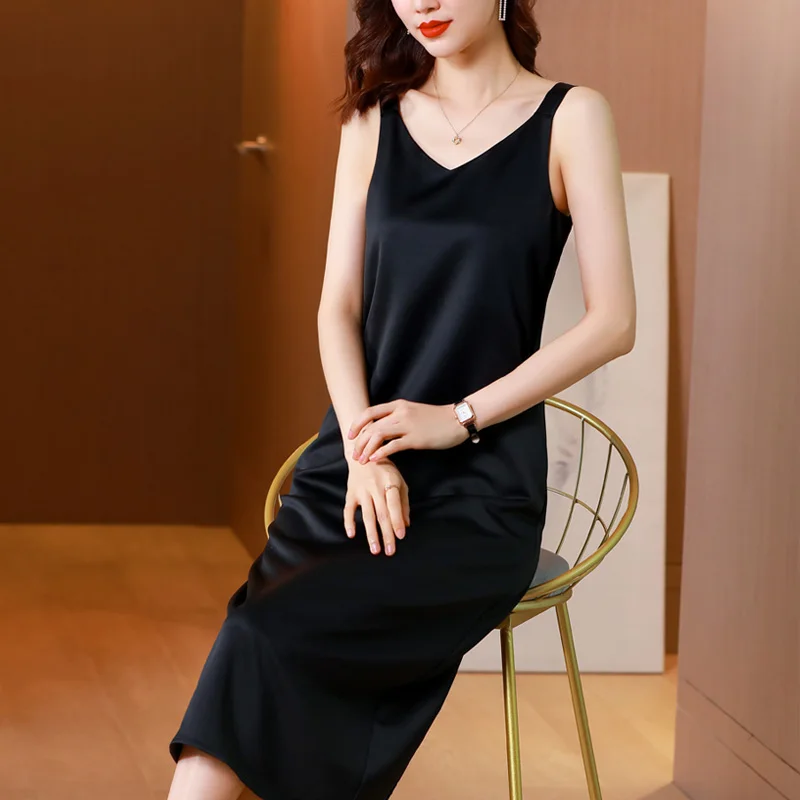 

AOSSVIAO Fashion High Quality Women's Dress Summer 2022 Spaghetti Satin Long Woman Dress Very Soft Smooth Sundress