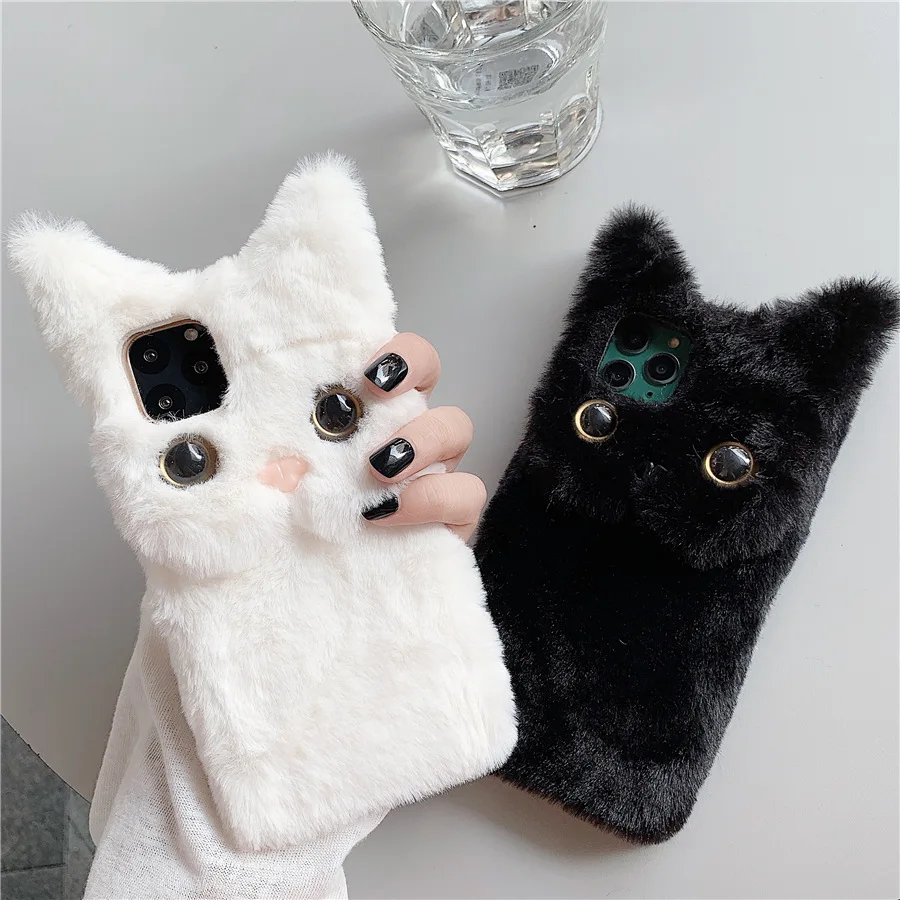 Плюшевый чехол для телефона Kitty в машину Iphone 11 Pro MAX 11Pro зимний мягкий теплый iphone XS XR