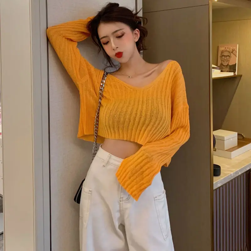 Женские летние футболки супер короткие сексуальные с длинным рукавом Прозрачные