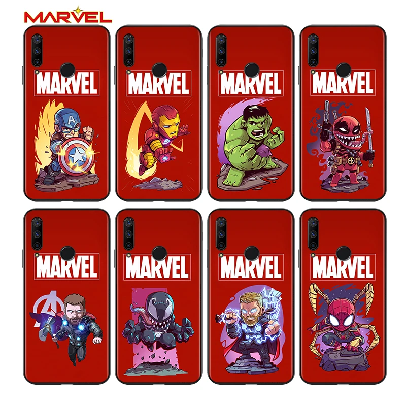 

Marvel hero cute cartoon for Huawei Honor 30 20 10 9S 9A 9C 9X 8X MAX 10 9 Lite 8A 7C 7A Pro Silicone Soft Black Phone Case
