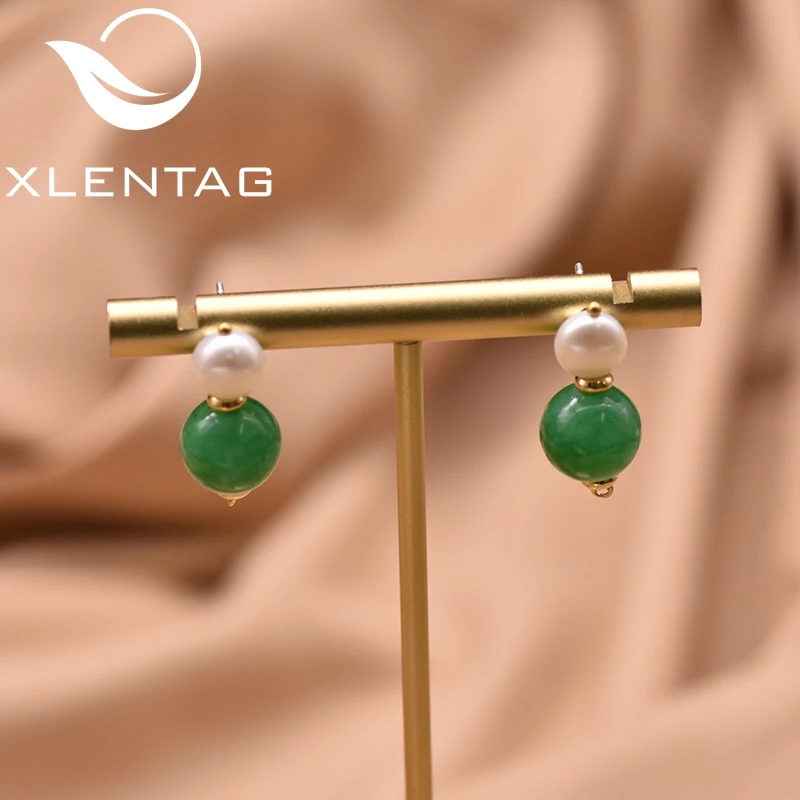 

XlenAg Natural Freshwater Pearl And Round Green Handmade Earrings Women 2020 Emerald Earrings Jewelry Pendientes Aros GE0964B