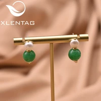 xlenag natural freshwater pearl and round green handmade earrings women 2020 emerald earrings jewelry pendientes aros ge0964b