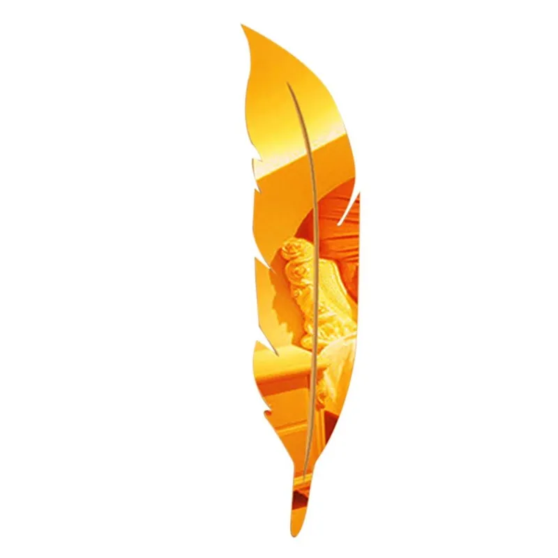 Самоклеящиеся Зеркальные Стикеры в форме пера и листьев серебристые золотистые