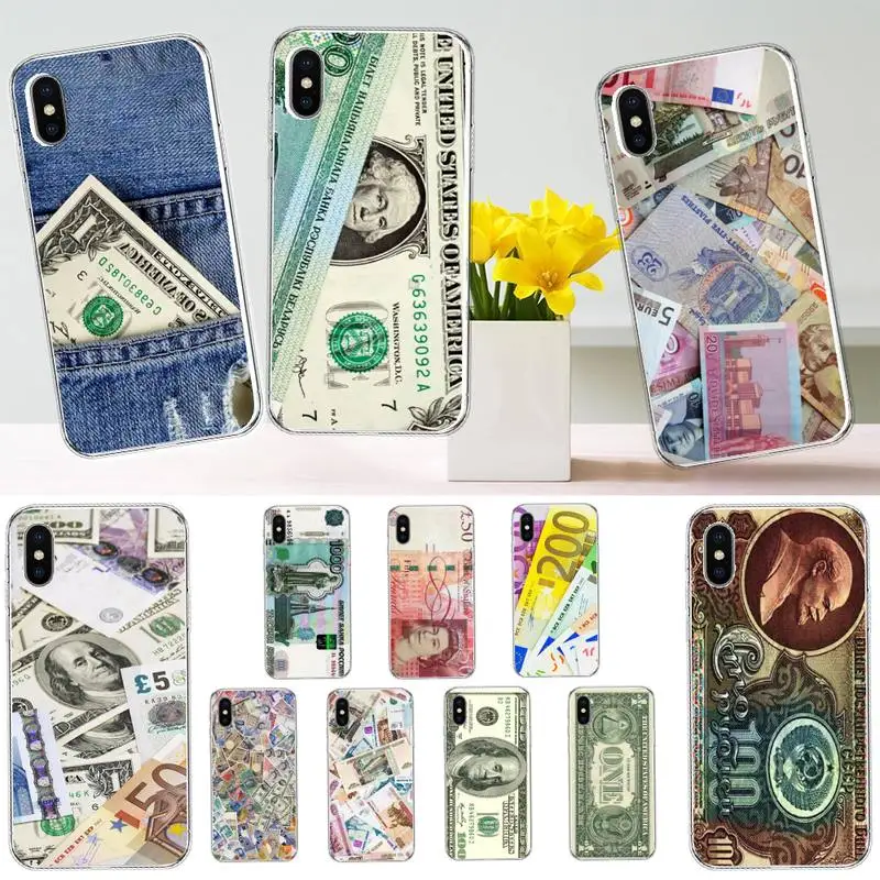 

money cash dollar Ruble Phone Case Transparent soft For iphone 12 11 13 7 8 6 s plus x xs xr pro max mini