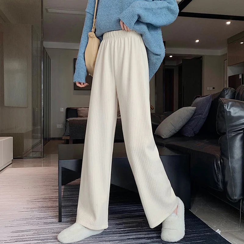 

Spring and Autumn Corduroy Pants Women's High Waist Hanging Feeling Wide Leg Pants 2021 New Loose Straight Tube Small Casual