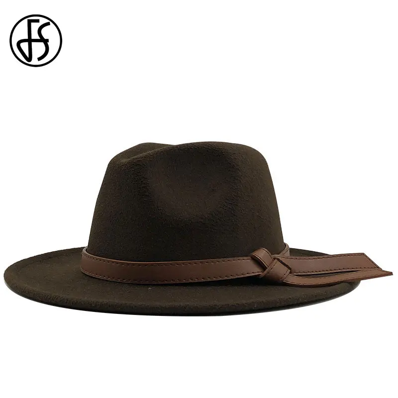 

FS Wool Felt Black Winter Hats For Women Fedora Hat Wide Brim Panama Party Trilby Cowboy Cap Men Gentleman Jazz Casual Sombrero